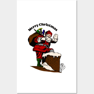 Santa Claus entering in house from Chimney Posters and Art